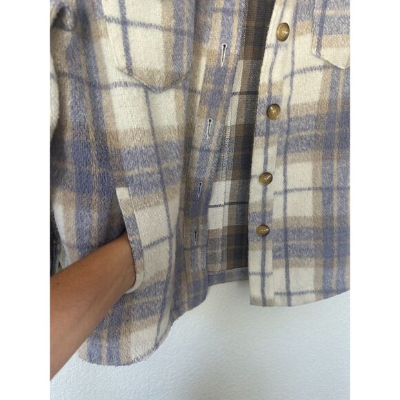 AVEC LES FILLES Relaxed Fit Lavender Beige Plaid Fall Shacket Size Large - Picture 7 of 12